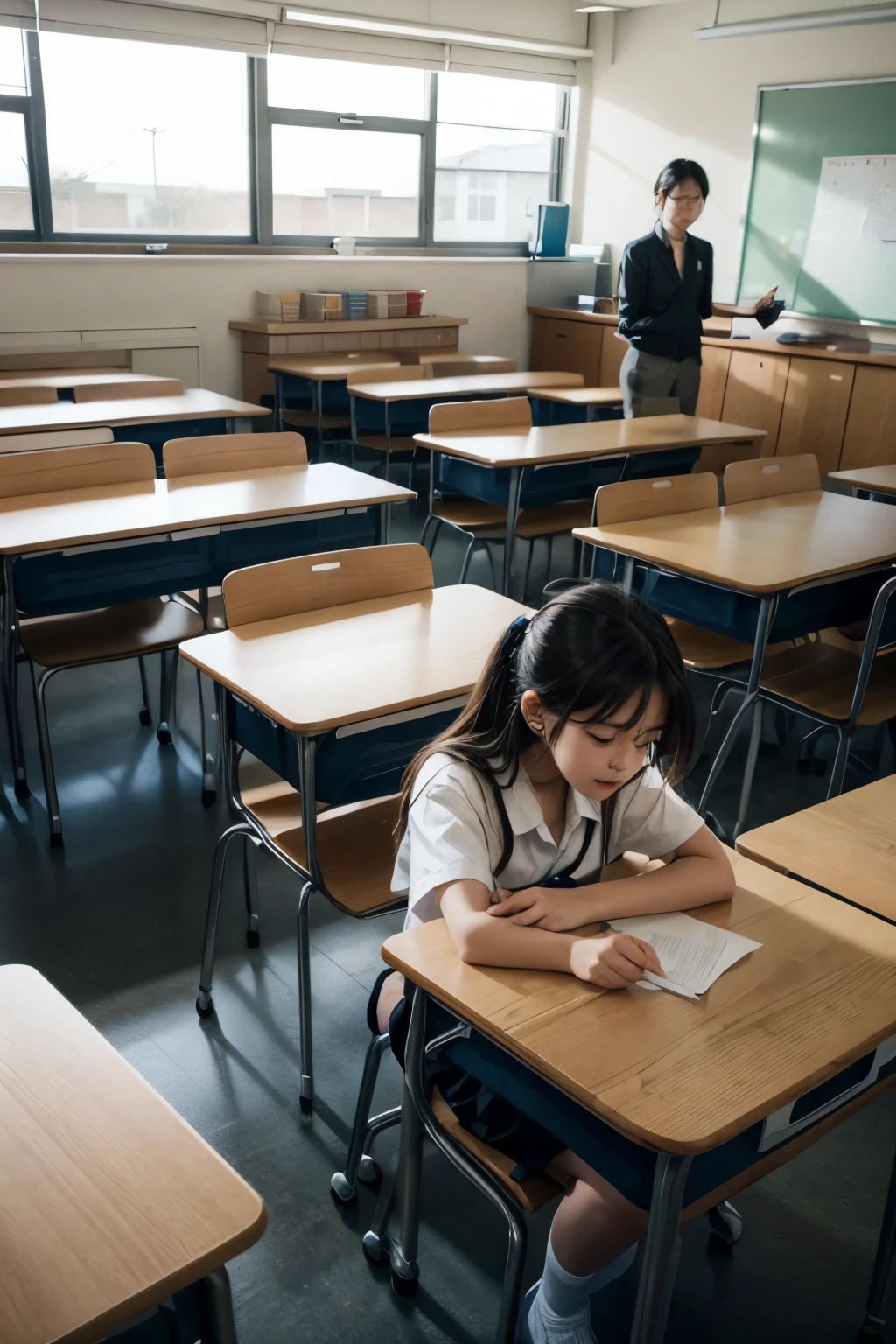 A classroom with students messing up