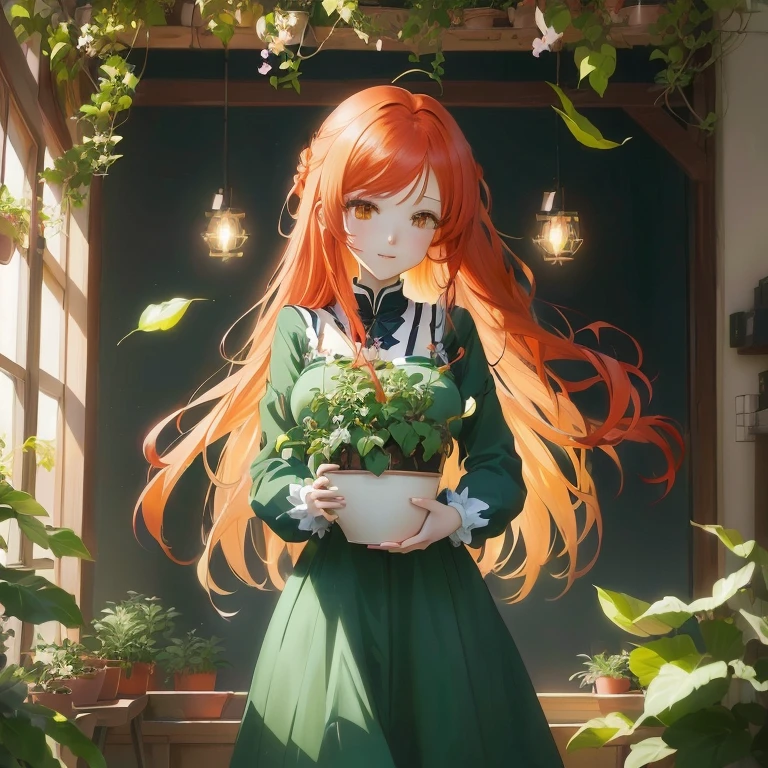 anime girl with long red hair holding a potted plant, anime visual of a cute girl, anime art wallpaper 8 k, anime girl with long hair, painted in anime painter studio, anime art wallpaper 4k, anime art wallpaper 4 k, made with anime painter studio, beautiful anime portrait, anime style 4 k, marin kitagawa fanart, portrait anime girl, digital anime illustration