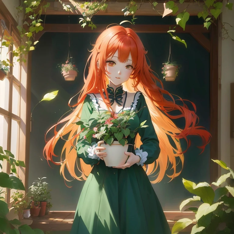 anime girl with long red hair holding a potted plant, anime visual of a cute girl, anime art wallpaper 8 k, anime girl with long hair, painted in anime painter studio, anime art wallpaper 4k, anime art wallpaper 4 k, made with anime painter studio, beautiful anime portrait, anime style 4 k, marin kitagawa fanart, portrait anime girl, digital anime illustration