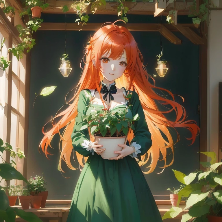 anime girl with long red hair holding a potted plant, anime visual of a cute girl, anime art wallpaper 8 k, anime girl with long hair, painted in anime painter studio, anime art wallpaper 4k, anime art wallpaper 4 k, made with anime painter studio, beautiful anime portrait, anime style 4 k, marin kitagawa fanart, portrait anime girl, digital anime illustration