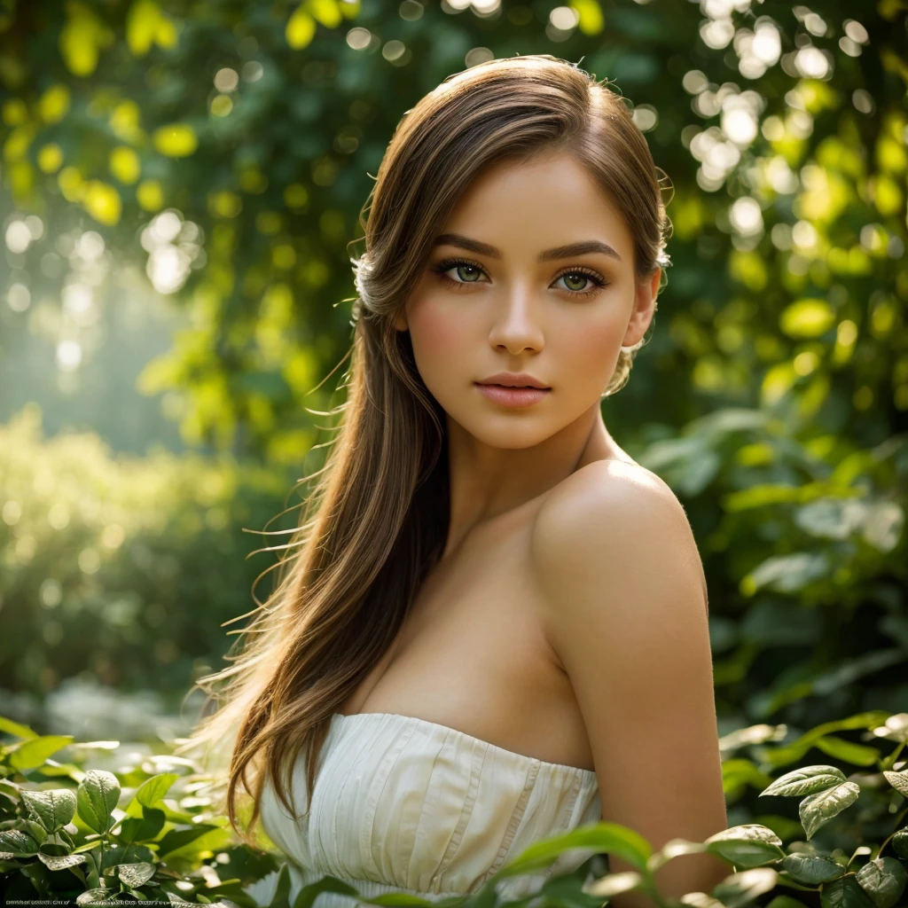 A young woman in a garden, beautiful detailed eyes, beautiful detailed lips, extremely detailed eyes and face, long eyelashes, beautiful girl, elegant, graceful pose, natural lighting, soft lighting, cinematic lighting, dramatic lighting, beautiful bokeh, intricate details, vibrant colors, lush greenery, detailed foliage, serene atmosphere, (best quality,4k,8k,highres,masterpiece:1.2),ultra-detailed,(realistic,photorealistic,photo-realistic:1.37),studio photography