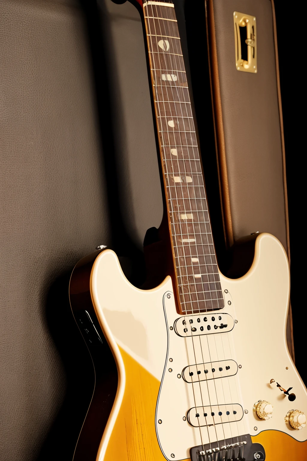 A guitar but instead of the mouth of the guitar there is a lick like calamine