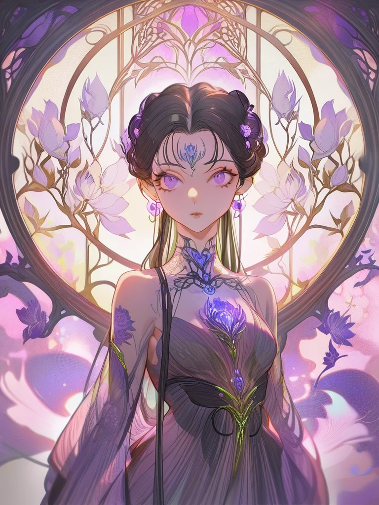 (masterpiece, Highest quality:1.2), A stunning anime girl with an intricate floral tattoo on her neck, exuding elegance and beauty.,in the style of neon realism, dark pink and light black, gothic art nouveau, anime-inspired character designs, dark white and indigo, bold yet graceful, cyberpunk manga, detailed costumes