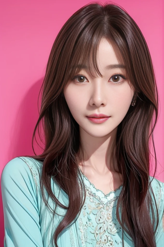 A woman in her fifties with long straight hair, Cute Korean Actresses, Young and adorable Korean face, A lovely and delicate face, Very cute face facing forward