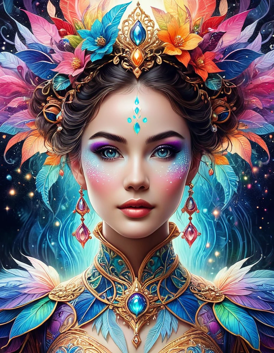 (best quality, ultra-detailed, realistic:1.37), captivating surrealism, mesmerizing female fantasy face, vibrant colors, ethereal atmosphere, intricate details, dream-like composition, otherworldly elements, seamless blend of reality and imagination, mind-bending visual experience, artistic masterpiece.