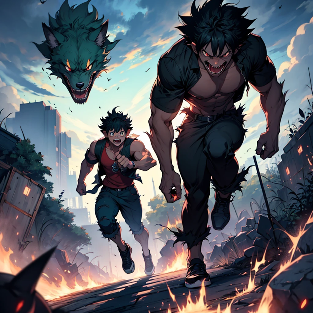 I want to see Deku completely transforming into a black werewolf emanating an aura of death