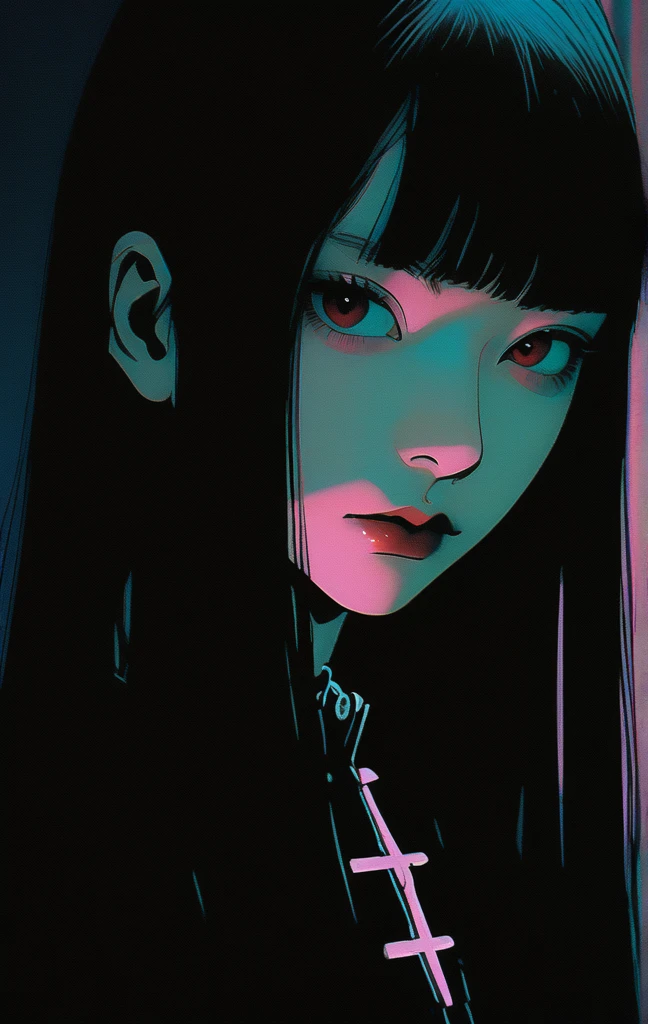 realistic, Analog style, vhs style, 8mm film, chromatic aberration, Dvd screengrab, 80s movie, cinematic lighting, Yumi tsu, Live portrait photography, Contemporary photography, in the style of gothic dark intensity, snapshot aesthetic, light black, chinapunk, slender, karencore, high details, realsitic shadow, in motion, film still