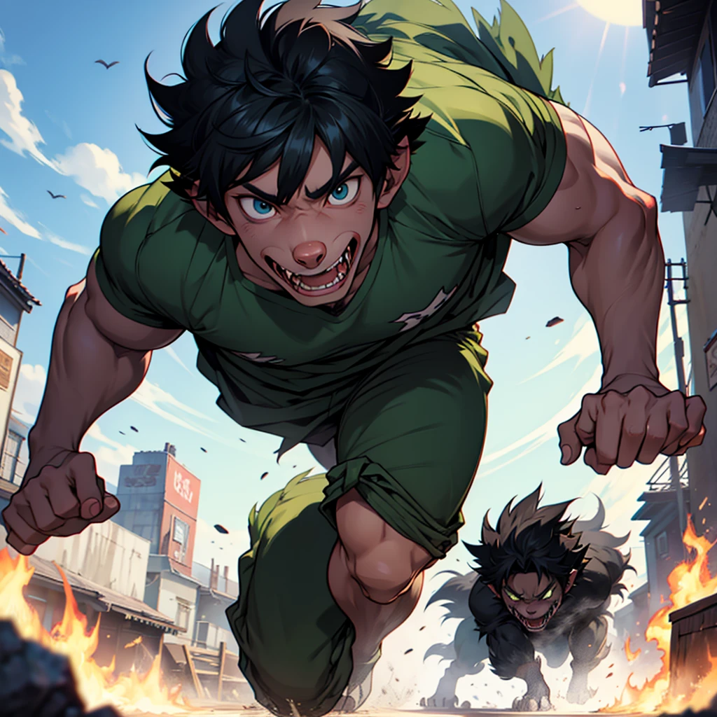 I want to see deku completely turning into a werewolf with all his black hair 