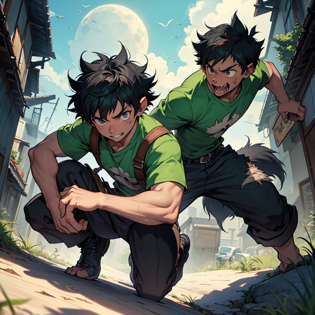 I want to see deku completely turning into a werewolf with all his black hair 