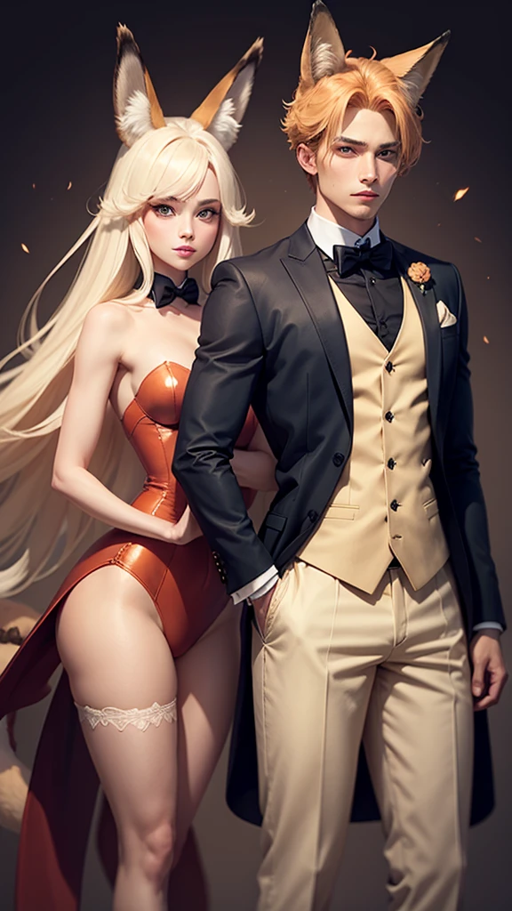  A female fox dressed as a human and a male rabbit dressed as a human 