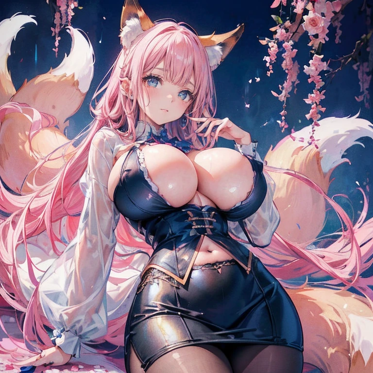 Anime Kawaii sexy Perfect Slim sensual body large breast and huge thighs, An intricate and highly detailed illustration of anime (Young girl). (work of art: 1.5), (best qualityer: 1.5), (face perfect), 1womanl, fox ears, fox tail, secretary, mature woman, Large belly, fat body, voluptuous body, Fitted pencil skirt
, ,