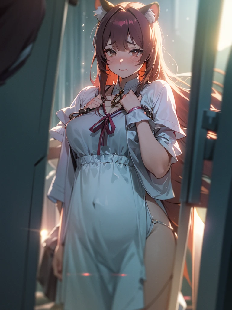 (Sumilux f1.4 50mm , low Latitude old color negative film , cross process , bokeh, flare, chromatic aberration , soft focus, (Shallow focus) , soft glow , Maximum aperture, low Key , Transparent depiction) , hentai comic style , kawaii coquettish tomboyish tiger girl , (wide open shackle clothes) , In the messy dirty cage , heart is beating fast with anticipation , lovey-dovey Estrus pet , Please let me pee , bladder is about to burst