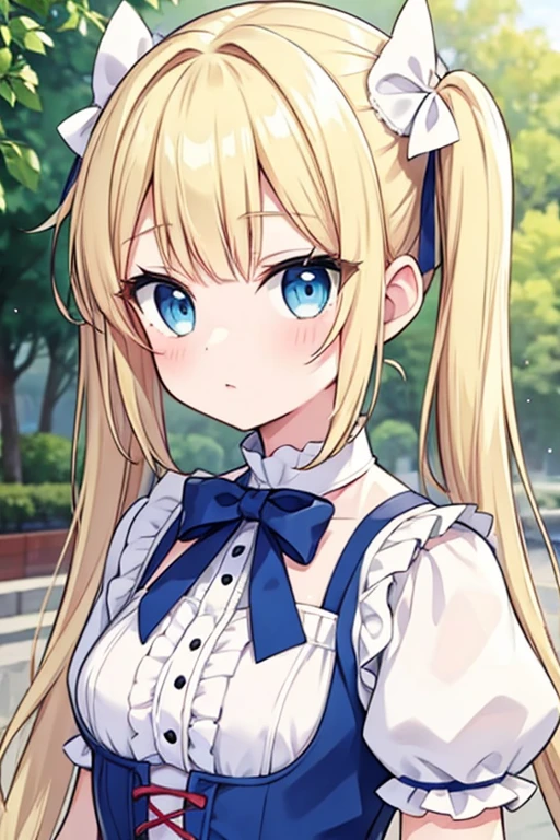 Blonde with blue eyes、Lolita、Small breasts、Twin tails、Girl&#39;s Mischief,Eating grilled mackerel,smile,