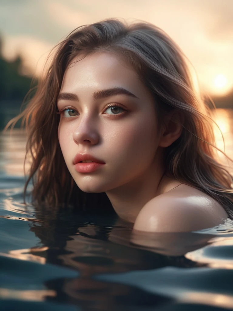 a girl floating on water, beautiful detailed eyes, beautiful detailed lips, extremely detailed face and skin, long eyelashes, wavy wet hair, serene expression, ethereal, soft lighting, pastel colors, (best quality,4k,8k,highres,masterpiece:1.2),ultra-detailed,(realistic,photorealistic,photo-realistic:1.37),digital painting,concept art,natural lighting,moody atmosphere,dramatic lighting,cinematic