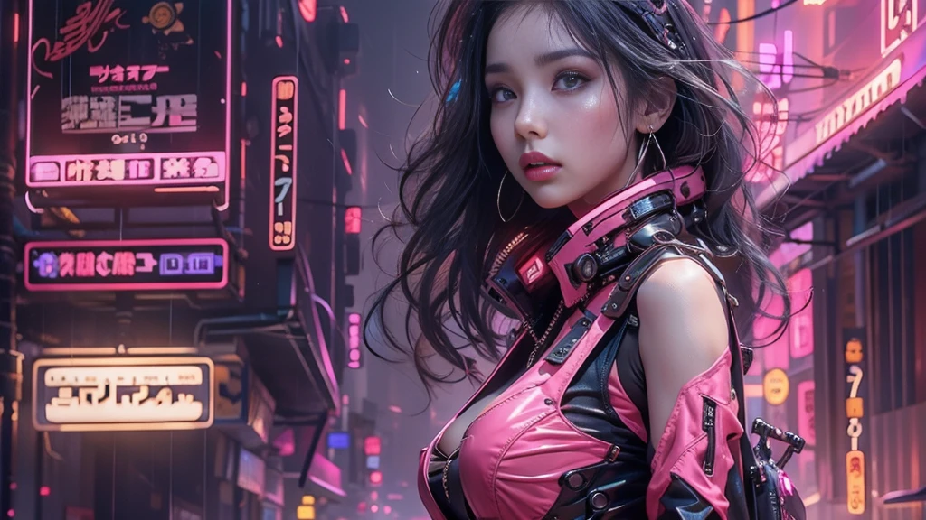 (Realistic:1.3, 16K, highest quality, masterpiece, Ultra-high resolution), ((light rain, From below:1.0)), Perfect dynamic composition:1.2, (Modern futuristic city at night, Expressions of sadness:0.5, Drive a motorcycle), Highly detailed skin and facial textures:1.2, Young Japanese Woman, Incredibly slim body, Fair skin, Sexy beauty, Very beautiful face, beautifully、aesthetic, (Pink tight skirt, Wear cyberpunk clothes), (Shapely breasts, Chest gap), (Big eyes that exude beautiful eroticism, Lips that exude beautiful eroticism), necklace, Earrings, bracelet, wedding ring, Shoulder bag, clock, sunglasses, motorcycle, Cowboy Shot