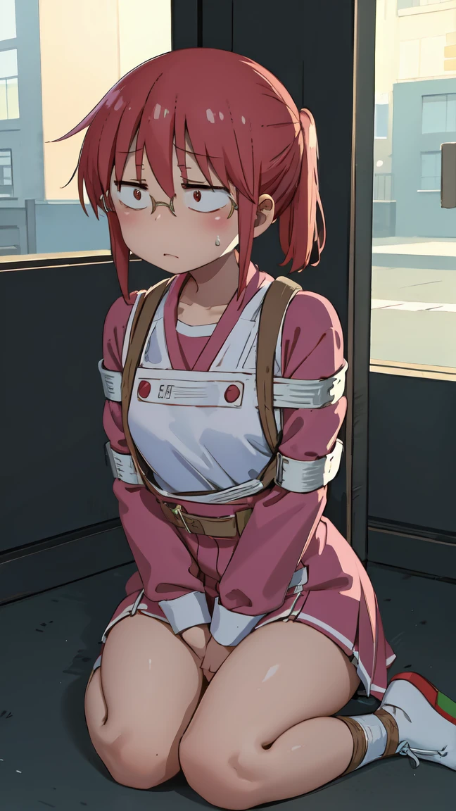 Kobayashi, (Busto talla muy muy pequeña.)), (pecho plano:1.2),Strongly embarrassed face, bdsm, bondage, bound, restrained, bound wrists, bound arms, bound legs, bound ankles, badhandv4