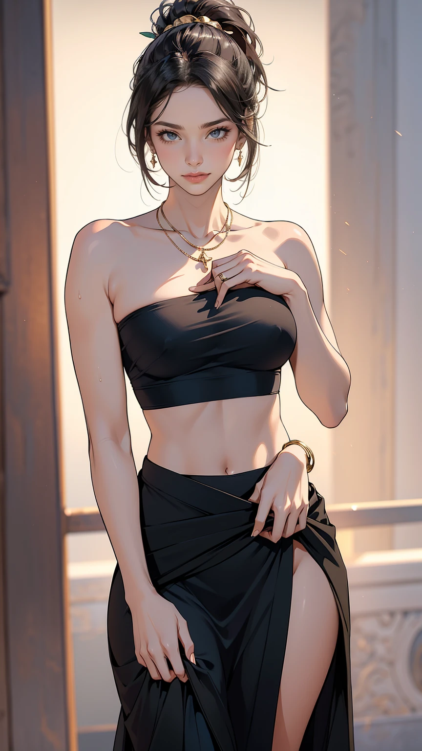 cor plana, maquiagem, mascara, The lips are soft or colorful, fundo preto simples, minimalismo, monotone, paletas de cores simples, limpo, Projetos afiados, silhuetas fluidas, skirts and tight pants, high-waisted skirts and pants, vestidos simples, camisas e blusas, assymetrical, geometric, Materiais e designs elegantes e luxuosos, simples, Minimal accessories, Necklaces and thin rings in silver or gold, Pulseiras simples, Designs diferenciados, silhuetas simples, estilo simples e sofisticado, elegence, minimalismo, materiais de alta qualidade, Fresh and urban printing, alta moda, Simplicity and sophistication, tan skin, ponytail, hair between eyes, cute,slutty,sensual,seductive look,seductive,((erotic)),opulent,sumptuous,((nsfw)) large breasts, (blue eyes, realistic eyes), abs, very long hair, wet skin, almost naked, torn clothes