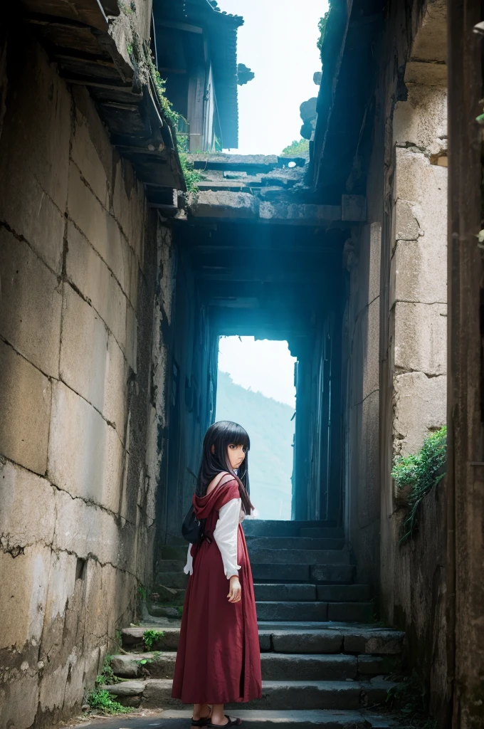 high resolution,Anime Style,ruins,female2people,