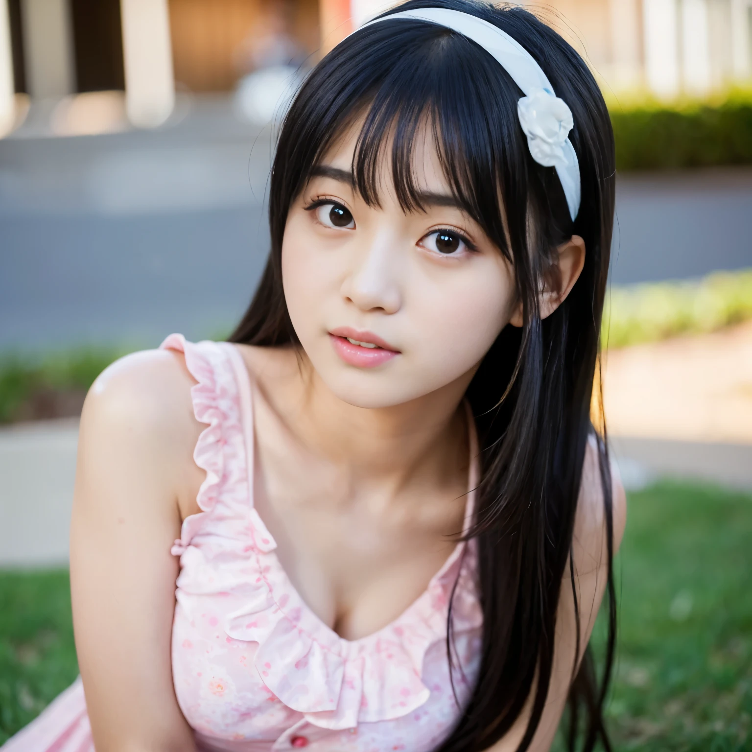 (Best-quality, Masterpiece, Ultra-High-Resolution, (Photorealistic:1.7), Raw Photo, depth of field, professional lighting, perfect anatomy, extremely details), (1girl, 15-years-old, the most famous Japanese idol), (((wearing light-pink casual-dress with cute-design))), ((((drunk, intoxicated, inebriated)))), ((((extremely beautiful and extremely realistic skins)))), ((extremely cute face like the most popular Japanese idol)), (((extremely cute and extremely big black-eyes))), (extremely beautiful black-long-hair), (extremely cute long-eyelashes), (extremely cute lips)