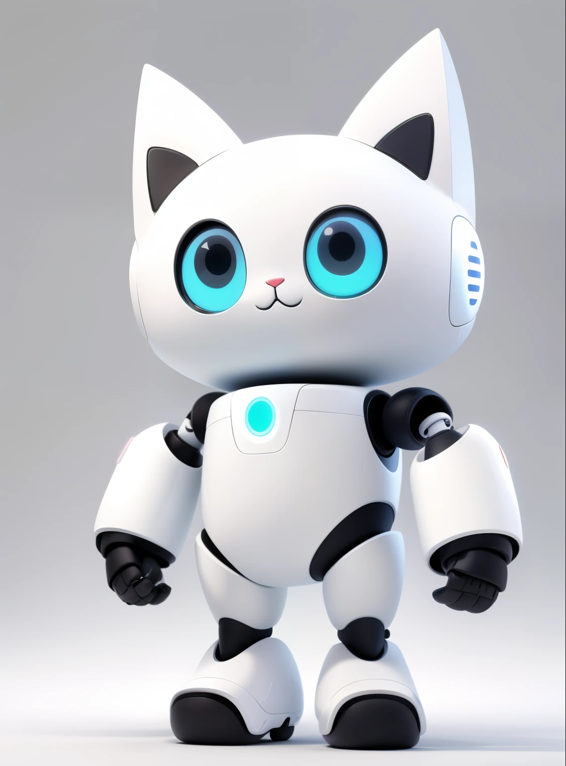 3D Cute Cartoon simple Robot Cat, white body, white background