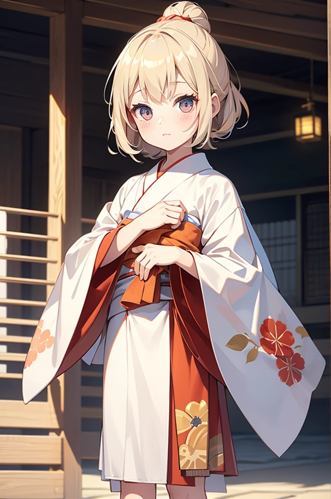 Wooden Humanoid Puppet,Wood grain body,child女に似せて作られた,wear the kimono,child,児,Small,Illustrated,((Hand out a towel)),zoom in, body is doll
