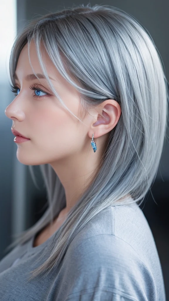 Gray Hair, girl, Profile picture, blue eyes