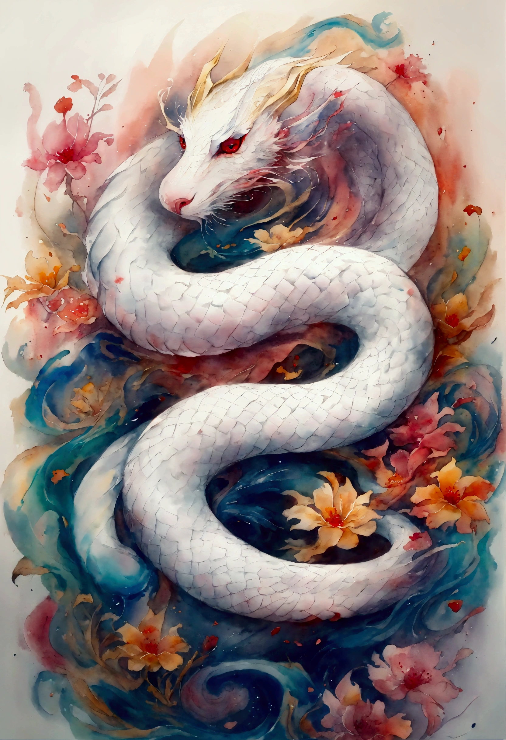 (Highest quality,4K,8k,High resolution,Master Parts:1.2),Watercolor、Red eyes