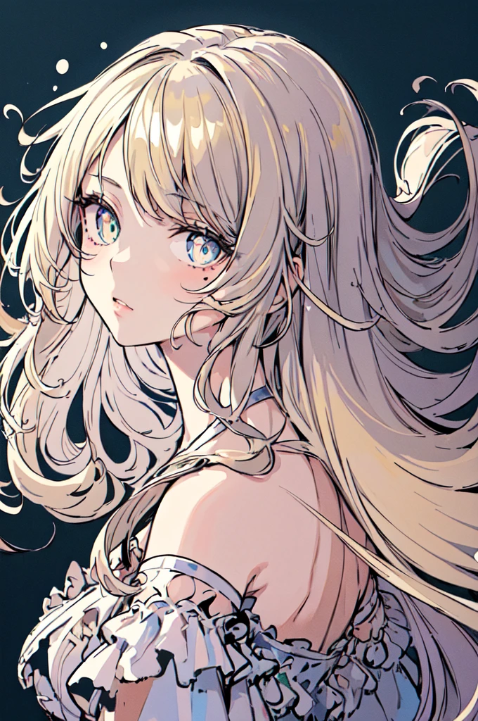 (masterpiece), (best quality), (Extremely detailed),(Messy hair),(illustration), (1 girl), (Fashion), eternal,fashion model,Looking at the audience, (interview), (Simple background),Beautiful and delicate eyes,Delicate and beautiful face,floating,(high saturation),(Colorful splash),Color bubbles,(shining),focus on face,
