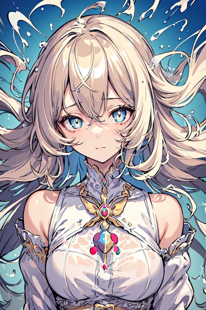 (masterpiece), (best quality), (Extremely detailed),(Messy hair),(illustration), (1 girl), (Fashion), eternal,fashion model,Looking at the audience, (interview), (Simple background),Beautiful and delicate eyes,Delicate and beautiful face,floating,(high saturation),(Colorful splash),Color bubbles,(shining),focus on face,