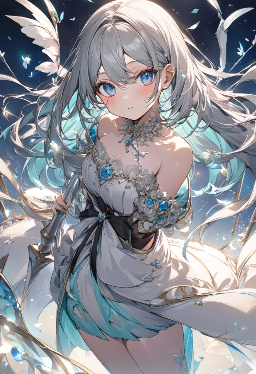 (chef-d'œuvre:1.8), ((ultra qualité)), ((très belle illustration)), ((superbe cg)), (Anatomie parfaite:1.2), membre et main et doigt et bras, mains doigt,
1 fille seulement, de face, ((fille très belle et mignonne)), ((Fille de 18 ans)), ((cheveux colorés argent), (Cheveux très longs), claquer, tresser, yeux bleus bijoux fins et détaillés, petit libérien, ((Révérence)), (crevasse couverte), (clavicule), bijoux, des boucles d'oreilles, lèvres entrouvertes, ((robe blanche bordée de dentelle:1.8)), ((robe blanche à finitions dorées)), ((robe dos nu:1.6)), (Voir à travers), nombril couvert, peaudentation, ((Broderie argentée)), ((Broderie argentée sur l'ourlet)), ((broderie florale)), ((ailes blanches))
(meilleure ombre:1.3),
(ombre douce:1.1),
(belle ombre:1.3),
(beau reflet:1.3),
(Lumière prismatique),
(lumière étincelante),
(Belle lumière),
(lumière fantastique),
(réflexion prismatique),
(Réflexion douce:1.3),
(réflexion naturelle:1.2),
