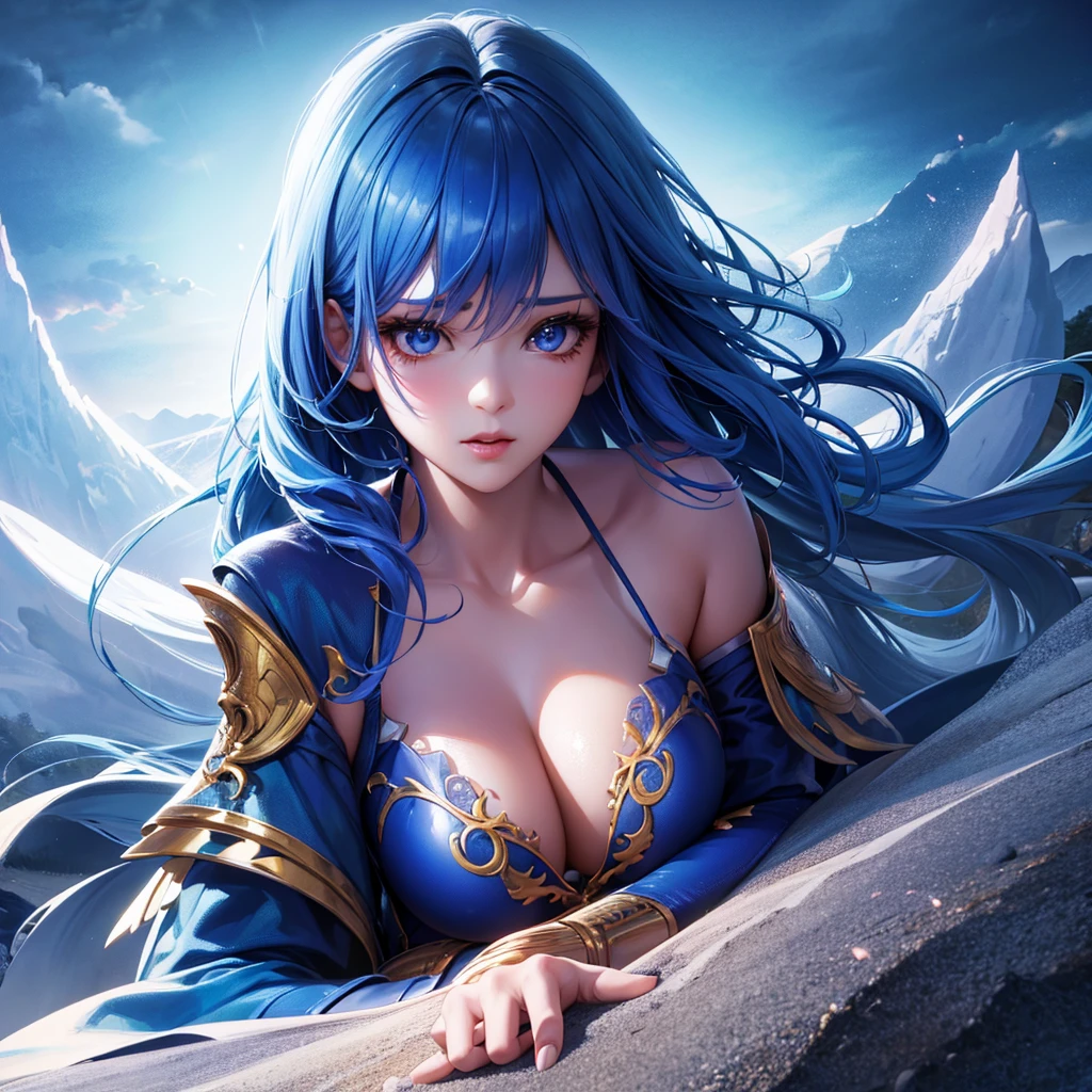 a cute anime character of Rimuru Tempest, 1girl, beautiful detailed eyes, beautiful detailed lips, extremely detailed face, long eyelashes, soft facial expression, detailed skin texture, beautiful hair color and style, solo, fantasy landscape background, (best quality,4k,8k,highres,masterpiece:1.2),ultra-detailed,(realistic,photorealistic,photo-realistic:1.37),vibrant colors,dramatic lighting,cinematic composition,highly detailed environment
