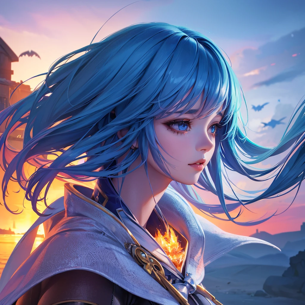 a cute anime character of Rimuru Tempest, 1girl, beautiful detailed eyes, beautiful detailed lips, extremely detailed face, long eyelashes, soft facial expression, detailed skin texture, beautiful hair color and style, solo, fantasy landscape background, (best quality,4k,8k,highres,masterpiece:1.2),ultra-detailed,(realistic,photorealistic,photo-realistic:1.37),vibrant colors,dramatic lighting,cinematic composition,highly detailed environment