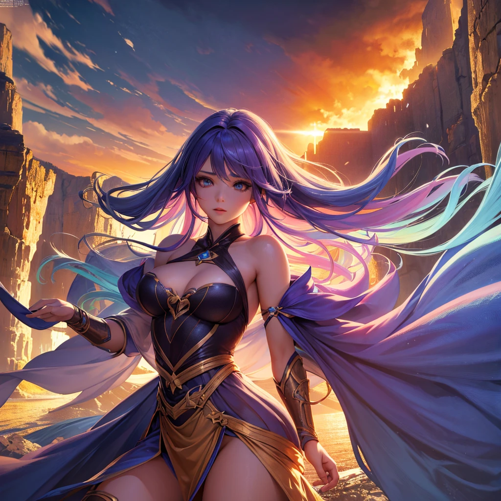 a cute anime character of Rimuru Tempest, 1girl, beautiful detailed eyes, beautiful detailed lips, extremely detailed face, long eyelashes, soft facial expression, detailed skin texture, beautiful hair color and style, solo, fantasy landscape background, (best quality,4k,8k,highres,masterpiece:1.2),ultra-detailed,(realistic,photorealistic,photo-realistic:1.37),vibrant colors,dramatic lighting,cinematic composition,highly detailed environment