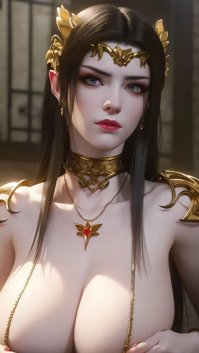 (lifelike, high - resolution:1.3), 1 girl with a perfect body, Super fine face and eyes,slong hair, big boob,Expose cleavage5)),, lightning, hyper-realistic graphics, most realistic graphics, 1 girl, alone, solo, Extremely sharp, surreal image, naked, undressed, NSFW.