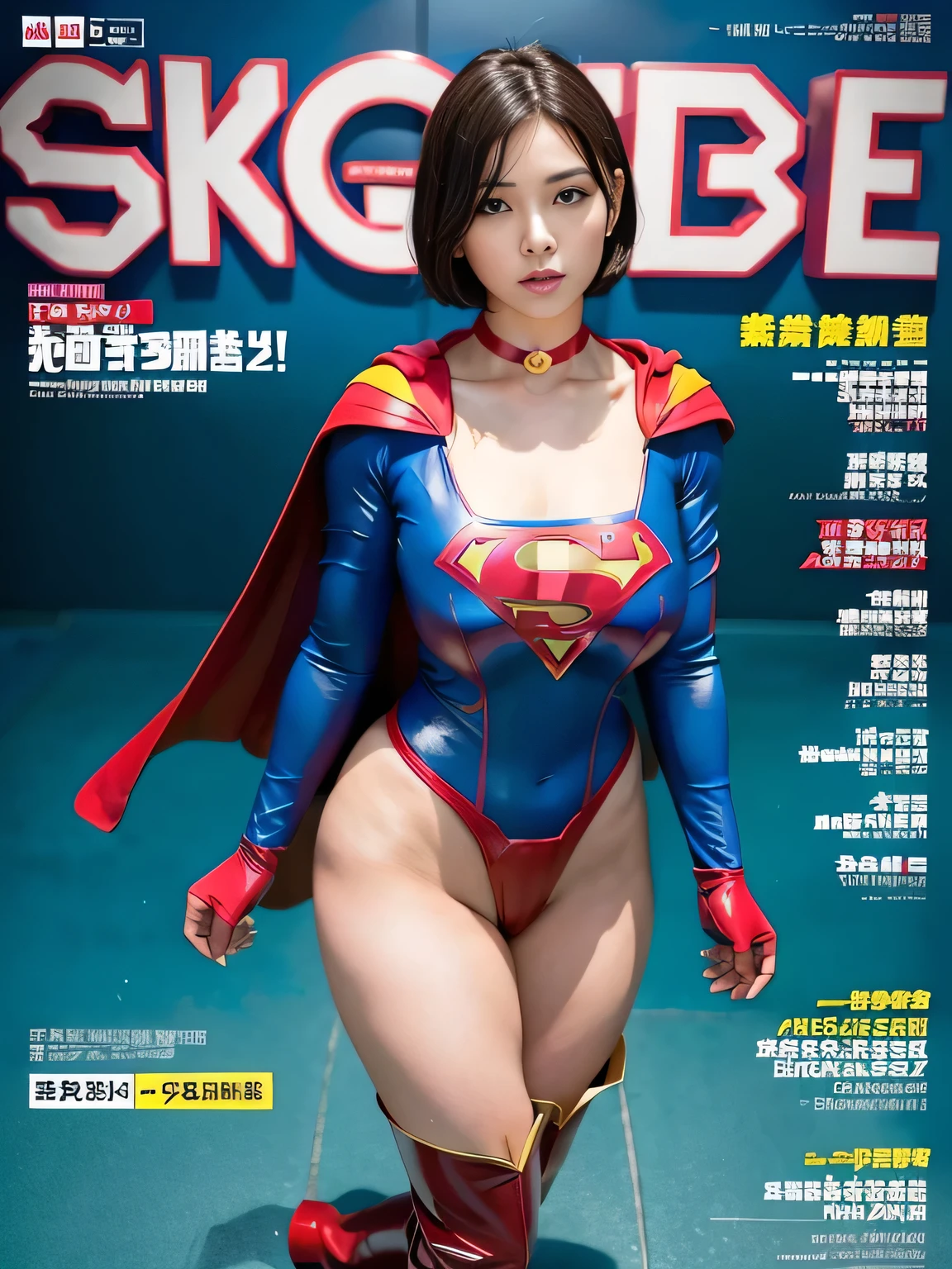 masterpiece、Rubber Supergirl Costume、short hair、Rubber Long Boots、Big and ample breasts、looking at the camera、choker、Long sleeve、Cape、mini skirt、Off the shoulder、Sweaty skin、Hospital room、Photo magazine cover、Seductive breasts、Boasting beautiful legs、High leg leotard、Knee-length boots、wallpaper for pc、