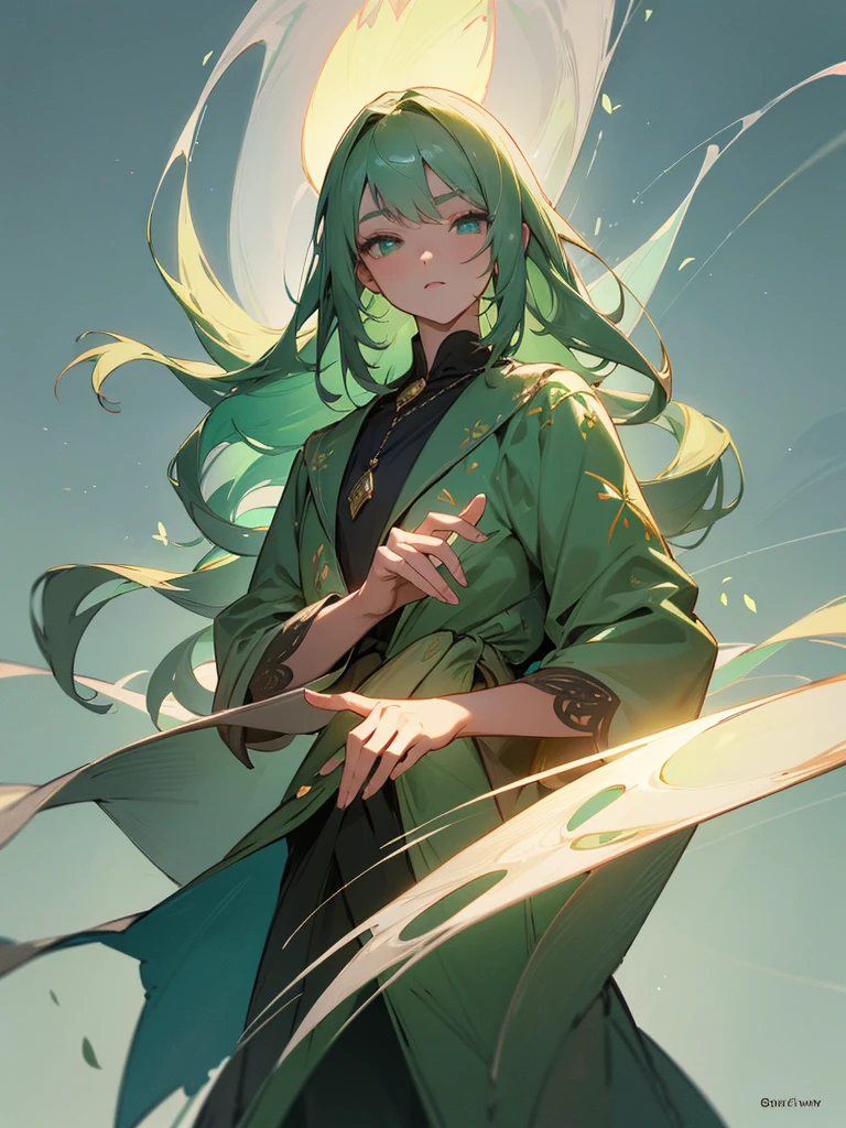 High-resolution RAW color artwork, animation,Carving, quarter leaf clover 🍀, (((Highly detailed elegant))), magical atmosphere, thin skin, texture,(Exquisitely crafted, The finer details, ultra detailed art), Written limit depth, silky to the touch, hyper detail, (blooming green), gorgeous eyes, elegant face, Casual jacket, (all-body), necklase, to heaven, wind darkening, bright sky background