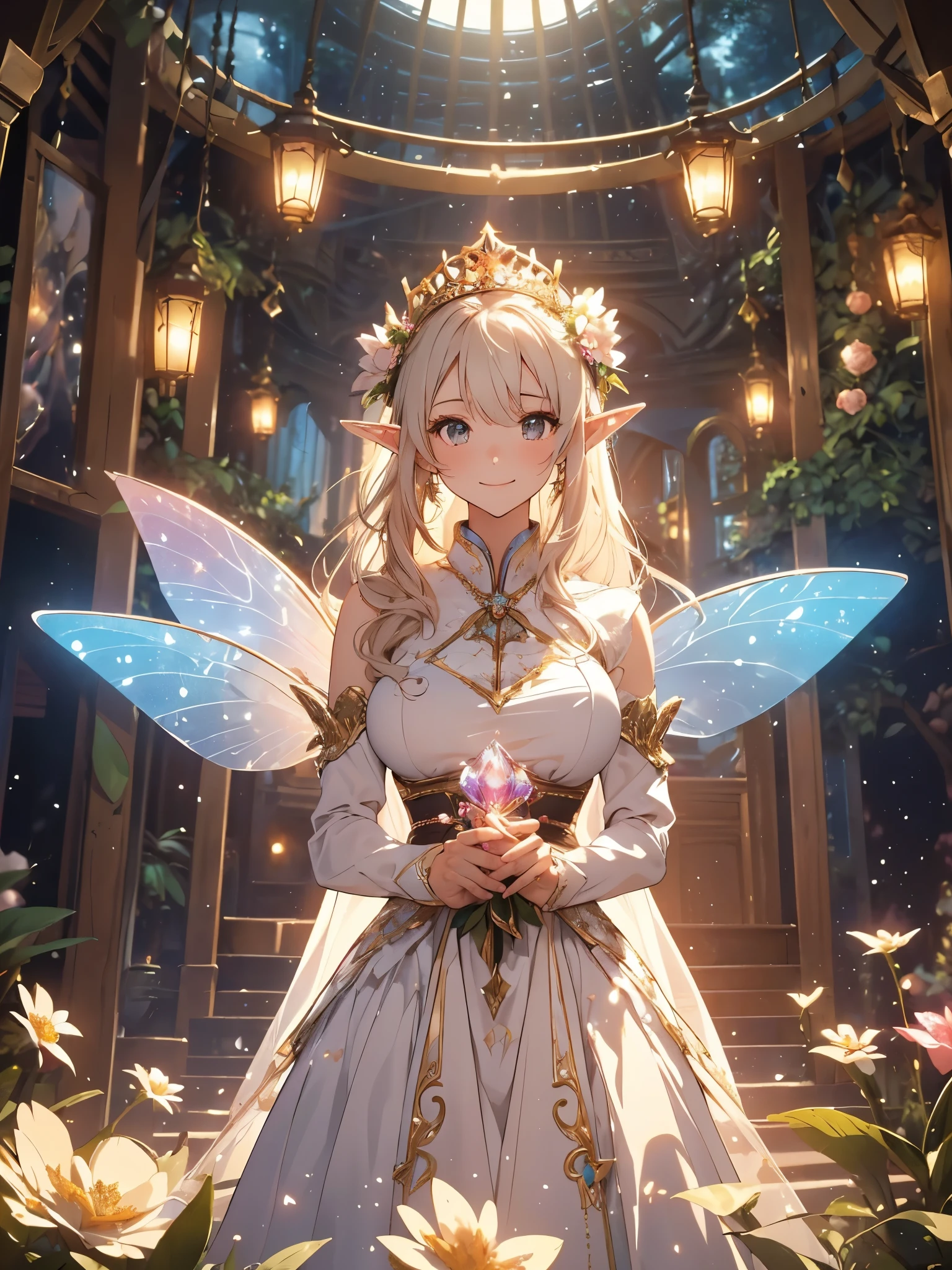 最high quality、1 woman elf on screen 、sexly, Beautifully decorated  dress、Beautiful foam、、CourtyardShining fairy wings、Flower fractal art　　Beautiful Nature　Crystal of snow、Blue Ice World　beautiful dress,　、Bigger on the screen((cowboy shot 　))　　　　、see-throughbodystocking,underwear,Beautiful radiance,High-definition depiction, Realistic, 8k, Unity, beautiful Shot, light smile, Beautifully and vividly drawn, , Beautiful, beautiful, clear skin、sexly,beautiful underwear,Countless rays of light pouring down, Swirling Light, Raise one arm above your head, Intense light is emitted from the magic circle in front of the girl.   forest、Lots of leaves、green leaves、flower、Particles of light、Bedroom at night、Magic Palace、Fairy tale、
Romanticism,Cowboy Shot: The most beautiful form of chaos, Mr..々colour, Intertwined flowers, Particle,magical gentle light,smile,sexly,image quality、masterpiece、Beautiful Face、Super beautiful elf woman((Big breasted 22 year old office lady、Bust 100,Beautiful long ironed hair 、bionde hair,height: 165cm。、sexly、ANDsbian、、high quality、、Visual art、Written boundary depth、、ANDlf ANDars、、universe、Happy smile、gentle light、ANDlf forest、elegant、ticker beautiful decorative、、magic、forest、beautiful tiara、Beautiful bed、Beautiful Landscape、A kind smile、wonderful、Fluttering petals、Dance happily、、Cultivate fantasy、、Mystery light　Lots of flowers、、art、forest, palace, art,mystery,Ultra-high resolution,atmosphere A colorful and dreamy anime-style illustration of a young girl with beautiful hair,Beautiful Forest. surrounded by a kaleidoscope of colors and glowing lights. The background is filled with whimsical details and a magical atmosphere. --ar 3:4 --style raw --stylize 600 --niji 6、Throne Beautiful Aquarium