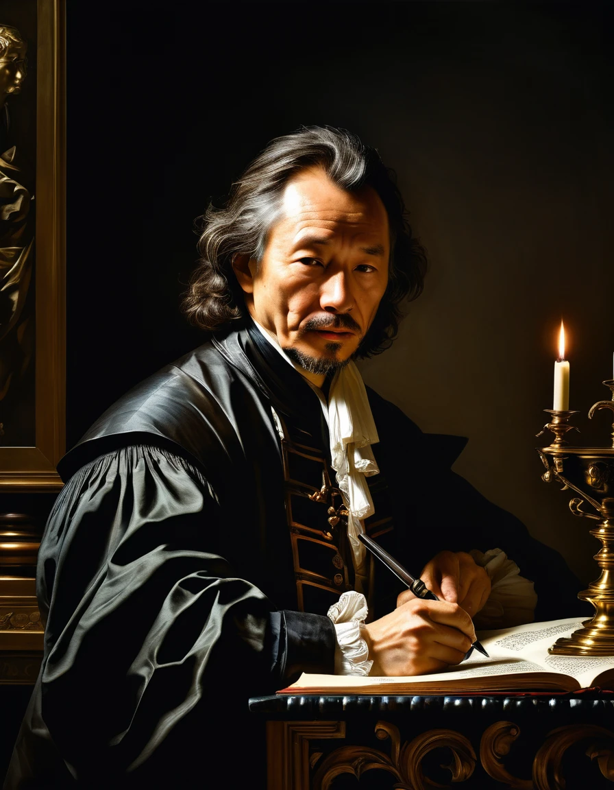 high contract, sfumato, chiaroscuro, tenebrism, baroque style, dark, Rembrandt, caravaggio, vermeer,  Valentin de Boulogne, Adam de Coster, Trophime Bigot, Gerrit van Honthorst, Godfried Schalcken ((masterpiece, good quality, intricate details, high quality, best quality, in focus, sharp focusovely, wonderful, ))) (((Yoji Shinkawa))) happy, lovely, joy, (((masterpiece, good quality, intricate details, high quality, best quality, 8k, in focus, sharp focus))) japanese comic art style 