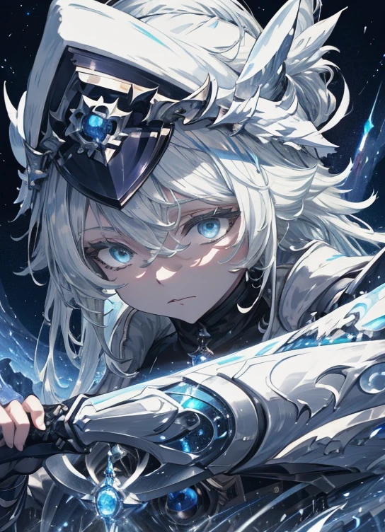 a close up of two women in costumes with swords and hats, from arknights, shadowverse style, beautiful celestial mage, artbook artwork, from bravely default ii, white haired deity, astri lohne, high detailed official artwork, lunar themed attire, granblue fantasy, marisa kirisame, detailed key anime art, cushart krenz key art feminine
