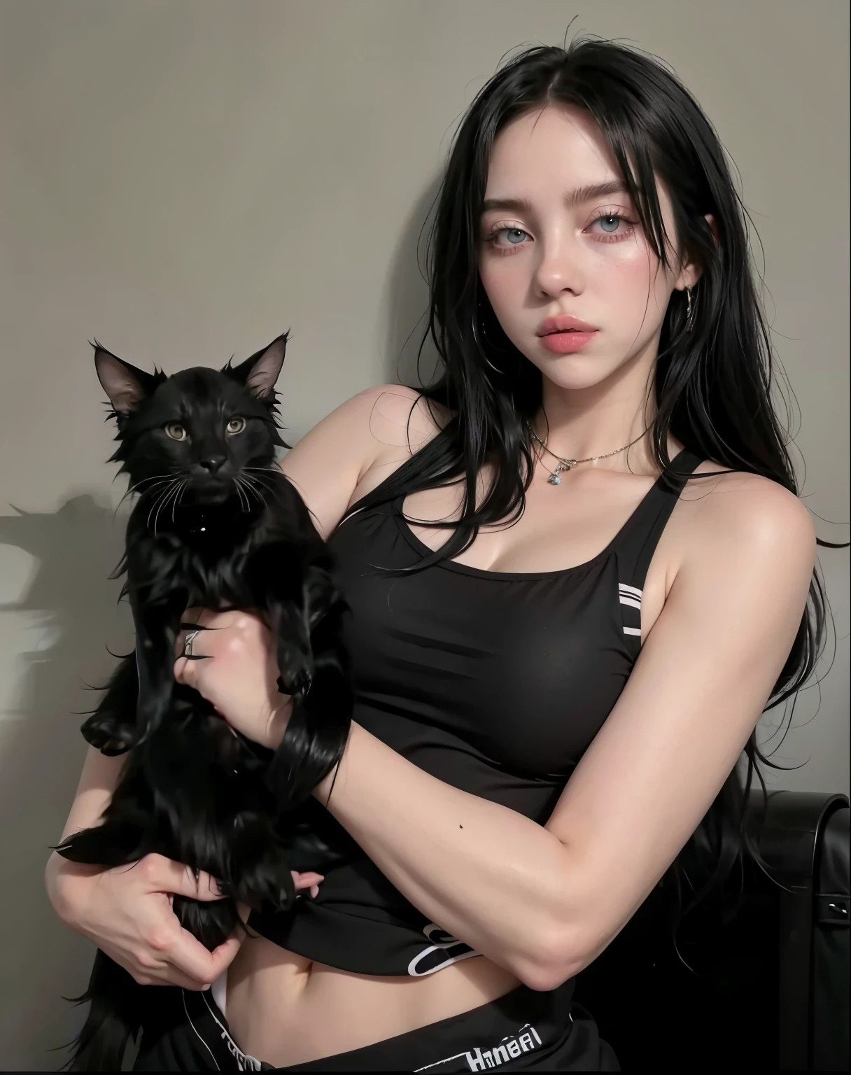 Blonde woman with long hair and piercings posing for a photo., with long black hair, with long black hair, Perfect white hair girl, Ava Max, tifa lockhart with black hair, pale porcelain white skin, anime girl in real life, with black hair, extremely black hair, very black hair, with long black hair, her hair is black