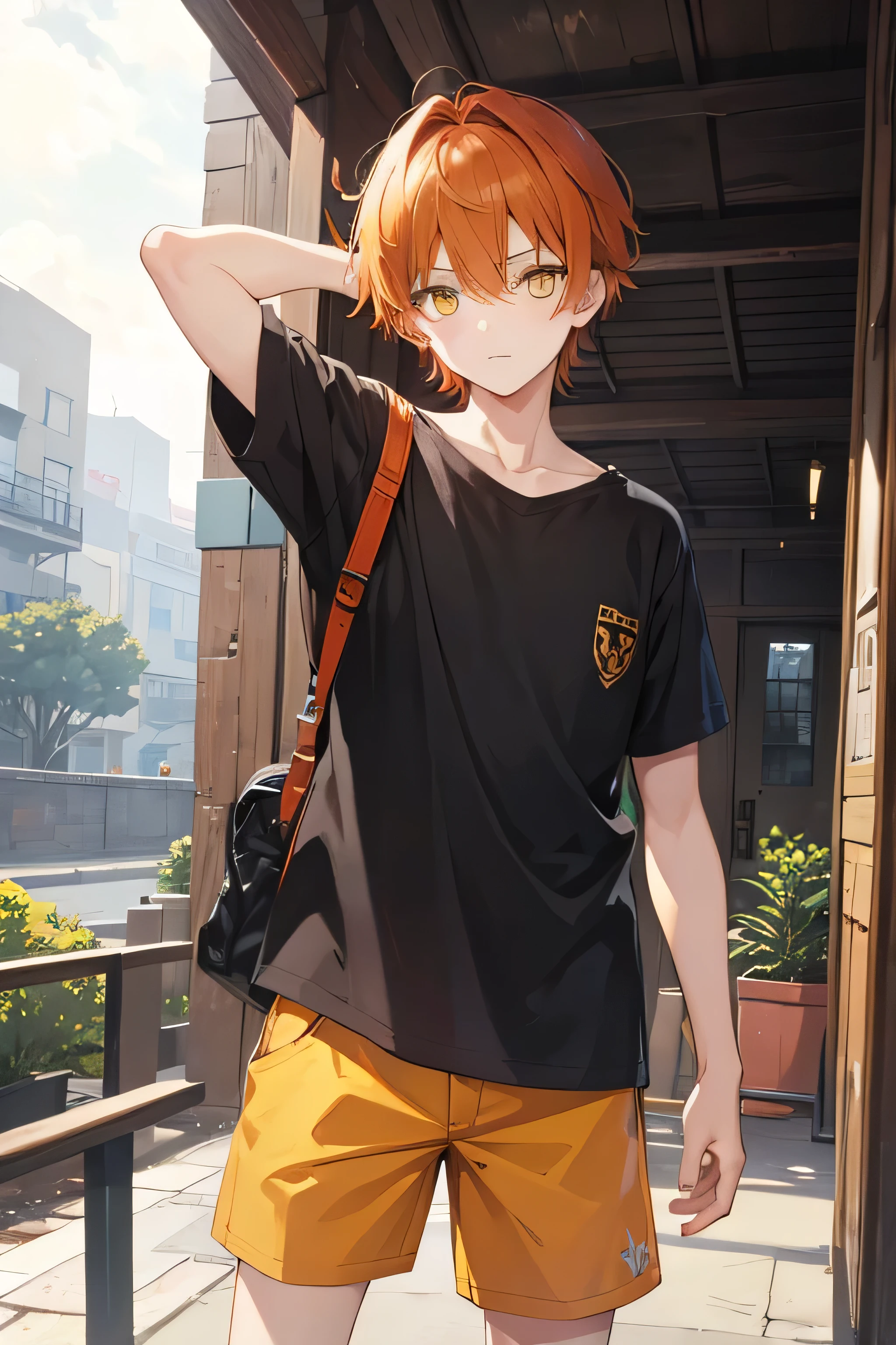 A boy with slightly dark orange hair and yellow eyes.