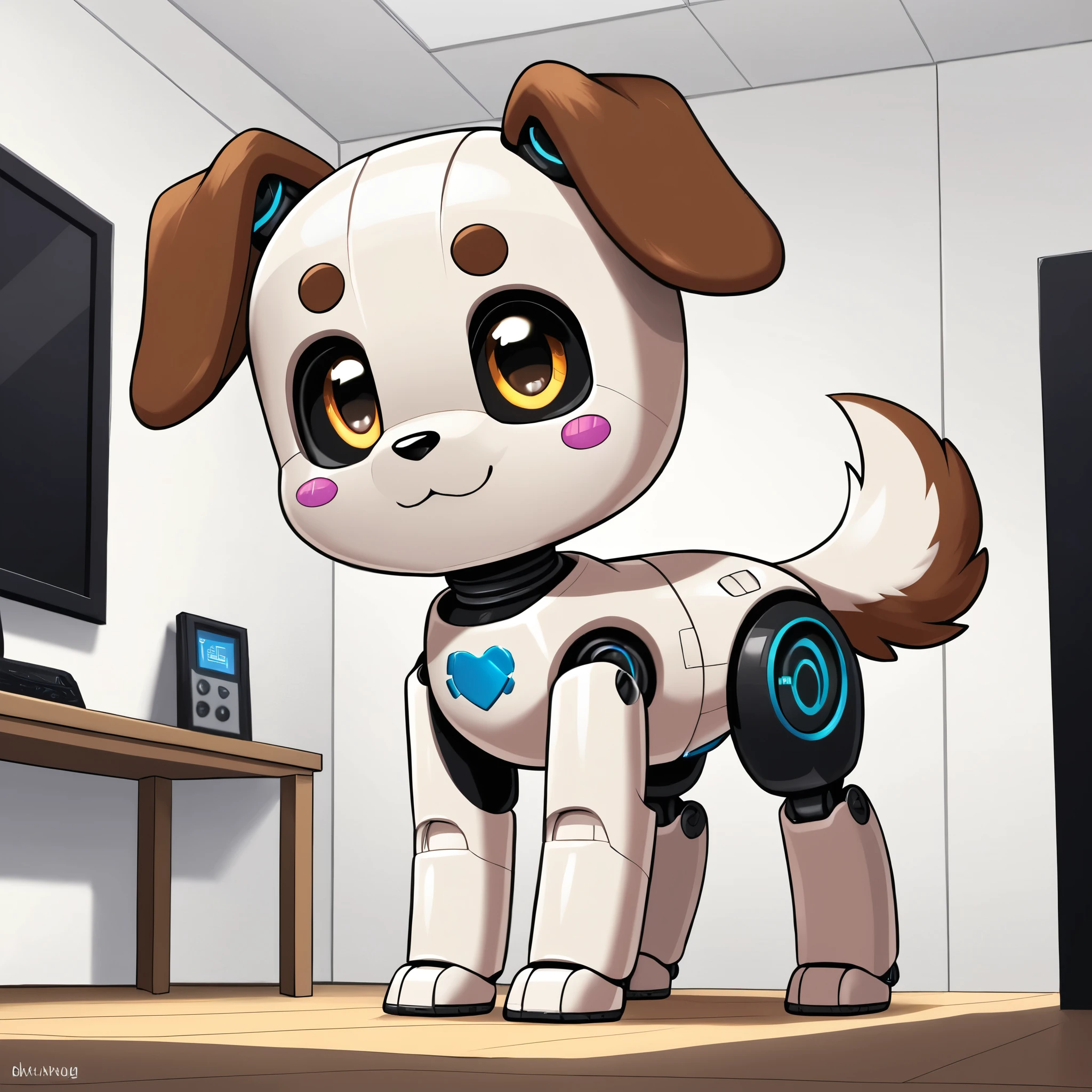 cute dogs, robots, whole body, standing in a room, White background