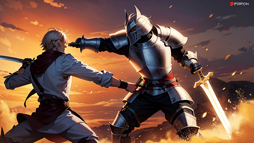 a knight perry boss attack with his sword, epic battle, action