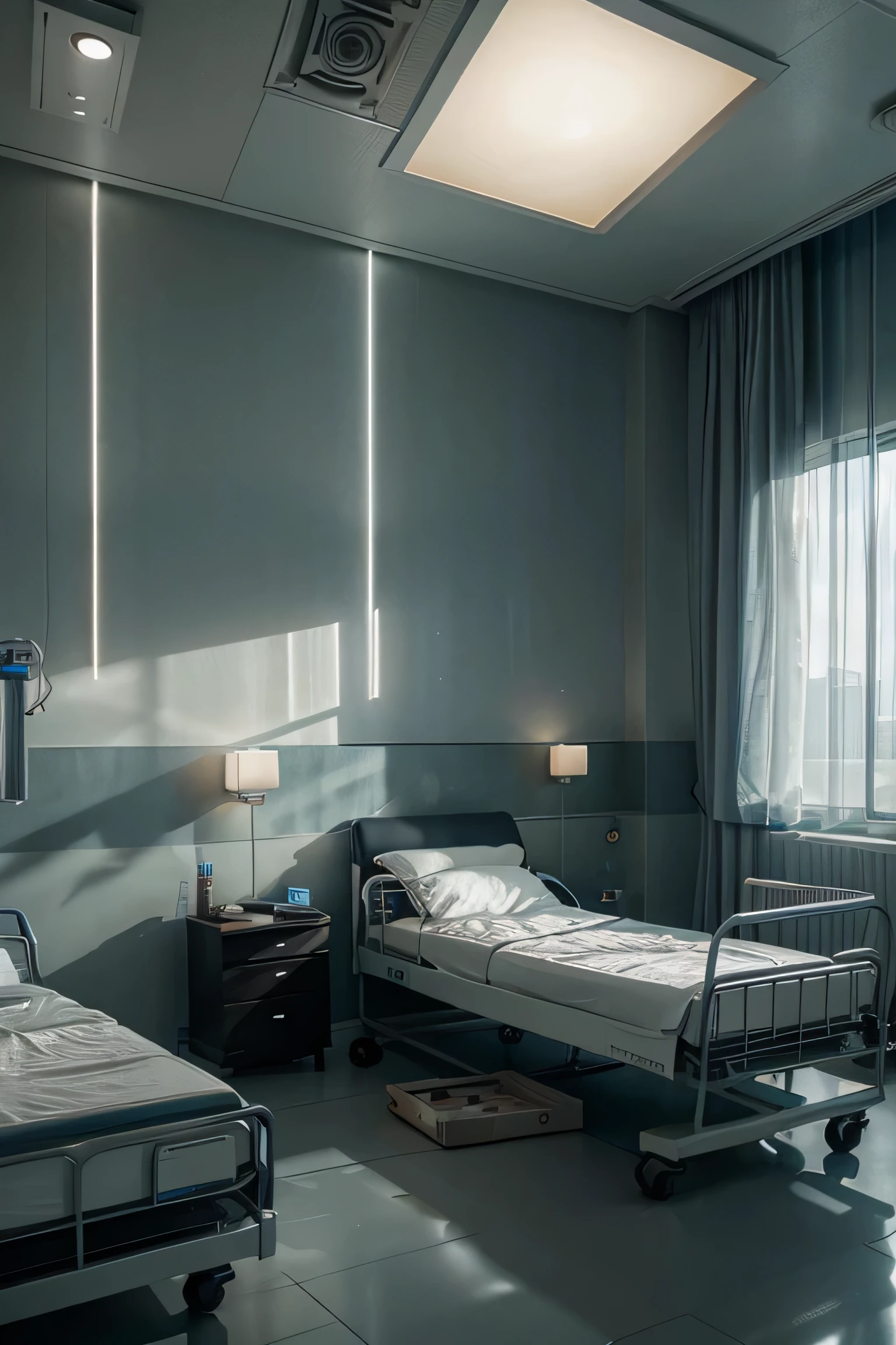 Create an extremly realistic futuristc hospital setting in 4K