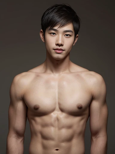 Naked Japanese male model,A large penis for his age, Take the whole body, Quiv haircut, Look at the camera, Detailed parts of the face, Manly, charming, Active Boy, Standing in front of a gray background, Freestyle moves, happy expression, perfect anatomy, Symmetrical body, Asia boy 19 years old, no clothes :: Highly detailed, Asia, a little six packs charming body, realistic, human skin, short hairstyle, handsome chad chin, no clothes, handsome, charming, I'm a man., sexually charming, human skin, (Make eye contact), handsome, charming