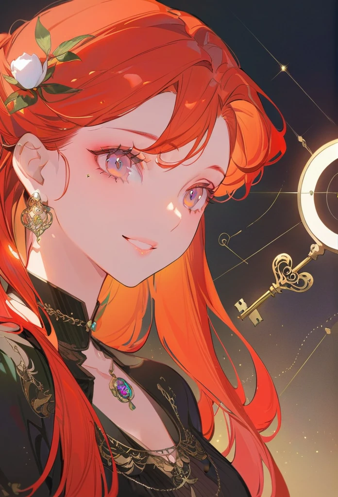 masterpiece, best quality, {best quality}, {{masterpiece}}, {high resolution}, Key Points, Anime style, Cartoon closeup of a lady, Girls Design, portrait, Gisha, Anime Character, Long hair, Red hair, Red hair, Direct vision, Delicate and powerful appearance, Dissonance, High target, freckle, hapiness, Casual fashion clothing, rich and colorful, color