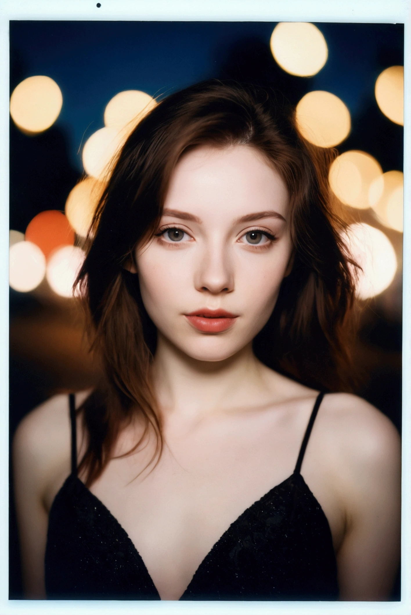 polaroid photo, night photo, photo of 24 y.o beautiful woman, pale skin, bokeh, motion blur