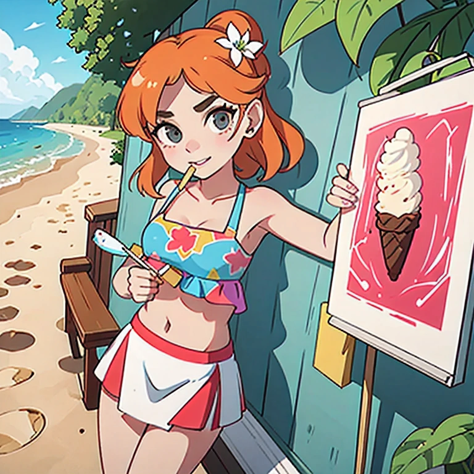 girl in a bikini eating an ice cream cone, eating ice cream, in a bikini, angela white, giorgia meloni, katy perry, in bikini, eating ice - cream, wearing spandex bikini, ice cream on the side, bikini, ice cream, wearing a bikini, candid photo of dirty, shiny plastic bikini, candid shot, cone, 1 girl, solo,in a green dress standing by a wall,portrait of female idol