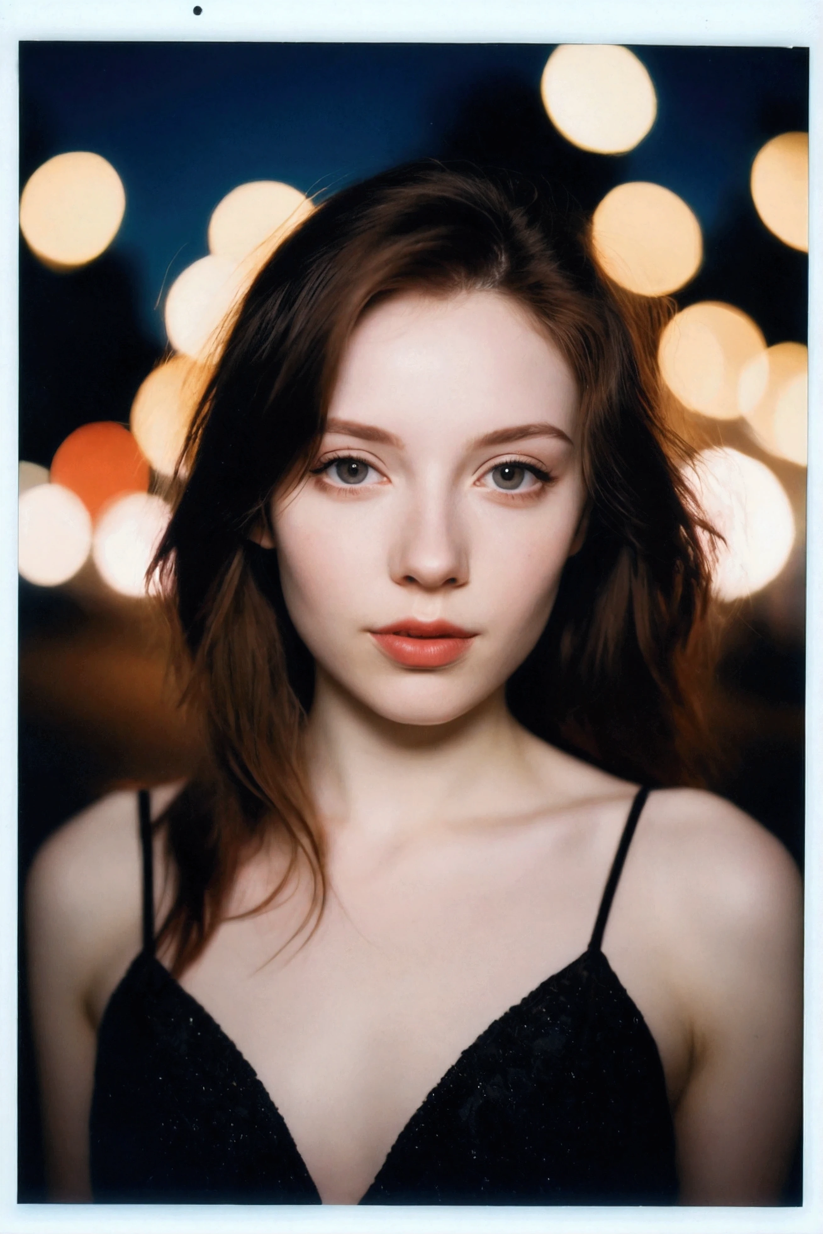 polaroid photo, night photo, photo of 24 y.o beautiful woman, pale skin, bokeh, motion blur