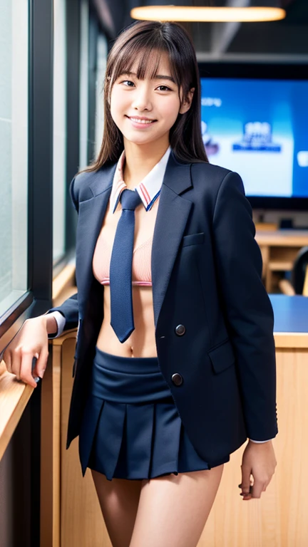 (photo practical:1.4), (hyper practical:1.4), (practical:1.3), (Smoother lighting:1.05), (Improving the quality of cinema lighting:0.9)、Natural light、Professional photos, practical portrait,(Japanese beautiful girl、15-year-old junior high school student),, Beautiful face and eyes, Very cute face, smile, vitality, vitality, (A sexy uniform with a wide open chest:1.2、The chest is wide open and the breasts are exposed、Her clothes are open and her naked body is visible、Showing her 、Very beautiful mid-chest、Beautiful cherry-colored areola、Erect nipples、Small butt、Shaved),The hem is short and the lower half of the body is visible、No underwear, (Chest High School Girl:1.4), (district),, Portrait of sexy girl, (View from below:1.2)、School classroom、Scenes from class、No underwear、No underwear、No bra、Lifting her clothes to expose her breasts、Lift up your clothes with your hands to expose your breasts